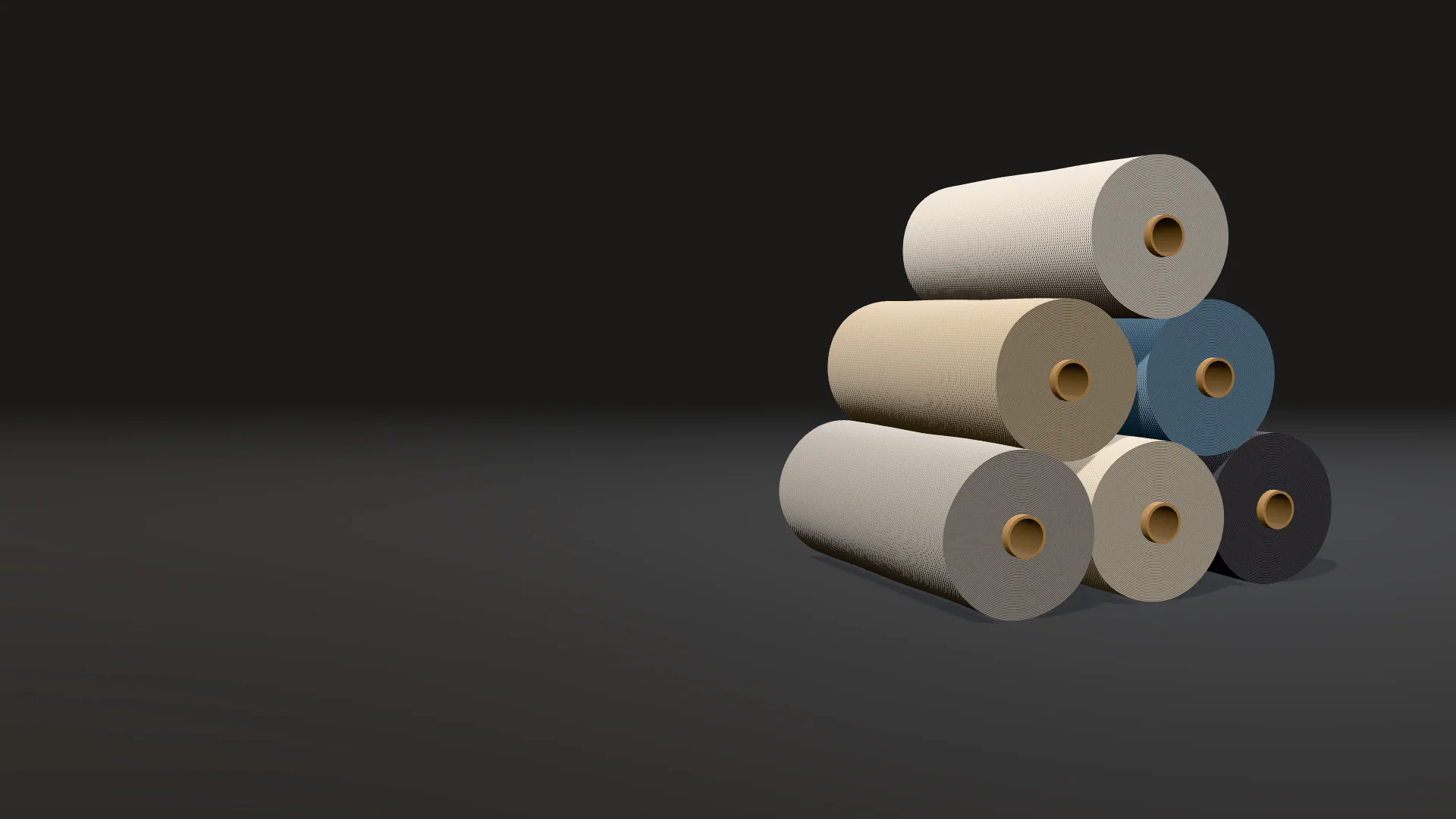Render 3D: rolos de malha empilhados, em várias cores